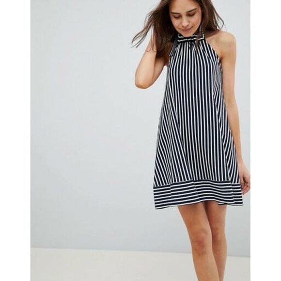 ASOS Dresses & Skirts - ASOS Navy Stripe Halter Mini Dress Size 0 Tie Open Back Nautical
